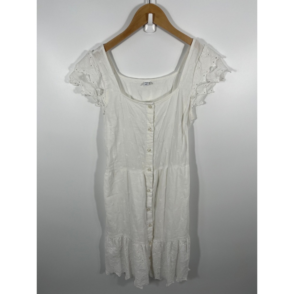 Old Navy Womens Dress S White Boho Beach Coastal Tiered Eyelet Euro Summer